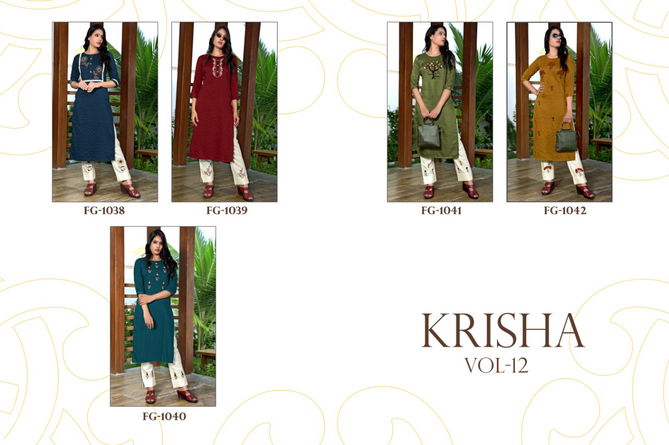 Fg Krisha 12 Latest Fancy Ethnic Wear Maska Lining Silk With Embroidery Hand Work Kurti With Bottom Collection
